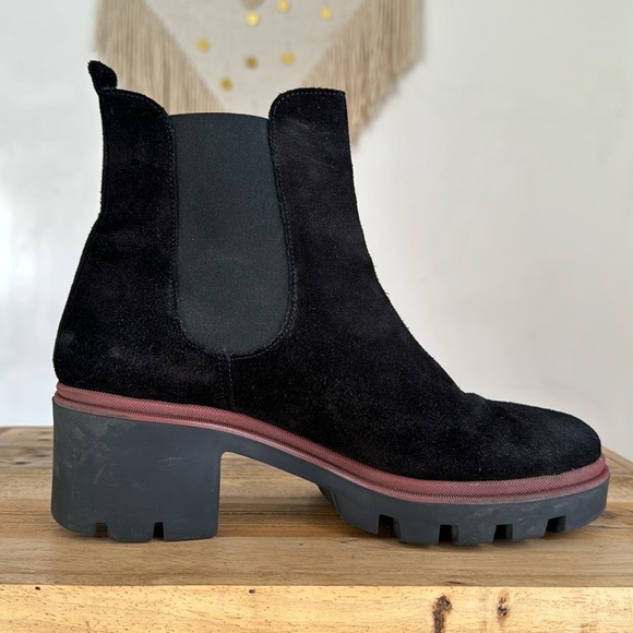 Antonia De Faria Tara Chelsea Black Suede Leather Lug Block Heel Boot Size 9 - Picture 7 of 14